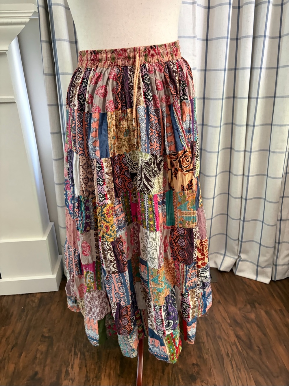 Patchwork Cotton Colorful Pull On Boho Festival Maxi Skirt - Picture 2 of 13